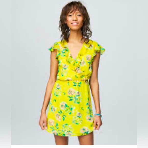 AEROPOSTALE SMALL summer dress YELLOW FLORAL RUFFLED ELASTIC WAIST SIZE SMALL - Picture 1 of 11